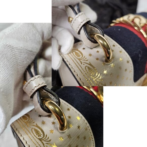 Authentic Gucci Sylvie Off White Colored Bag Gold Star Print- Authenticity Cert - Picture 15 of 17